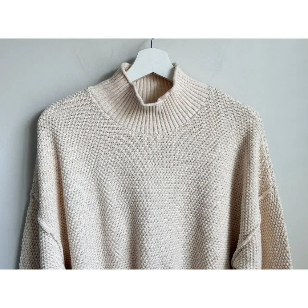 FP Beach Dropped Shoulder Turtleneck Pullover Knit Sweater Cream Women's Large - Picture 3 of 8